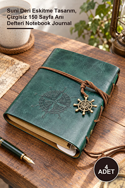 Yenilig 4 Pieces Leather Covered Compass Notebook – Faux Leather Vintage Desi...