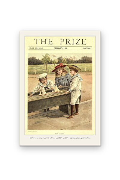 OEM Poster Children sailing toy boats February 1900, Historical Archive, Card...
