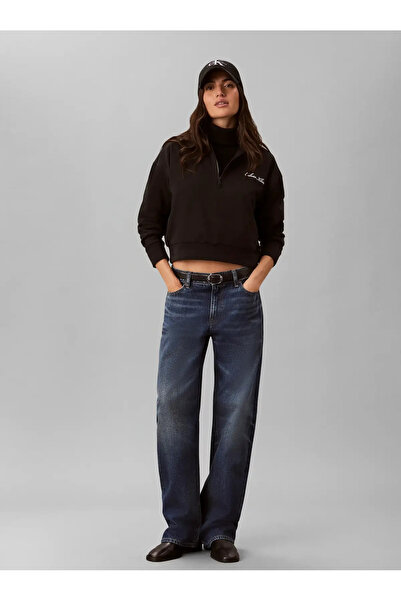 Calvin Klein HEAVY JERSEY 1/4 ZIP, UB1 Siyah Kadın Sweatshirt