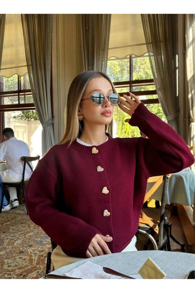 LUSHİGO Kadın Kalp Düğmeli yumuşak dokulu Hırka