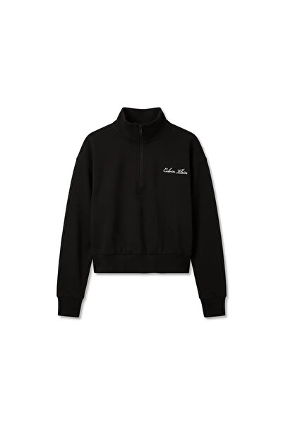 Calvin Klein HEAVY JERSEY 1/4 ZIP, UB1 Siyah Kadın Sweatshirt