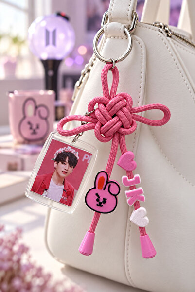 DHARMONYCO BTS BT21 Fotoğraflı Şans Düğümü Anahtarlık Çanta Askısı - Pembe
