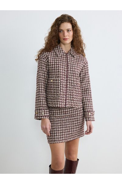 LC Waikiki Lcw Studioshirt Collar Plaid Women's Tweed Jacket