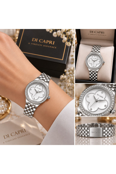 Generic Brand ساعة DI CAPRI النسائية الفضية بتصميم زهري LOOSTER TIME