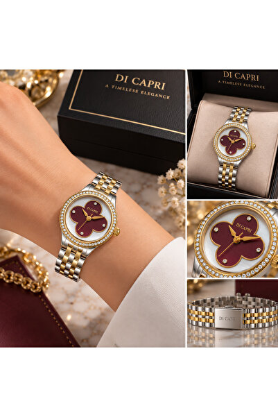 Generic Brand Di Capri Two-Tone Women's Watch with Burgundy Dial Looster Time