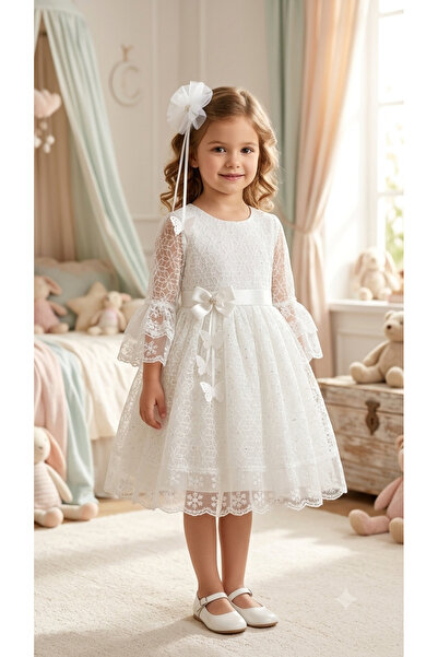 MİSS RONA KİDS Sronaki̇ds Girls' Dress, Knee-Length Model, Sequined, Lace, Bu...