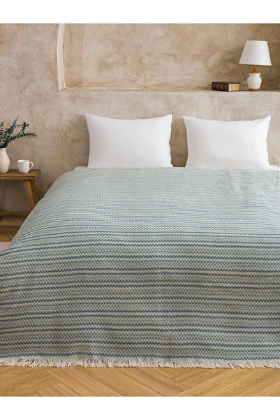 LC Waikiki Alita City Lcw Home Blue Jacquard Striped Double Bedspread with a ...