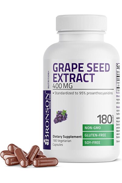 Bronson Grape Seed Extract 400 mg, 95% Proanthocyanidins, 180 Capsules Antiox...