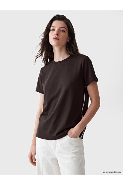 LC Waikiki Vizyon New Season Brown Stripe Detailed Soft Touch Women's T-Shirt