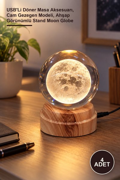 Yenilig 4-Piece Full Moon Design Rotating Glass Globe – USB Powered Rotating ...