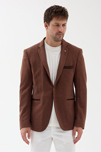 Frappoli Angelos Men's Camel Cotton Blended Stretch Fabric Dobby Mono Collar ...