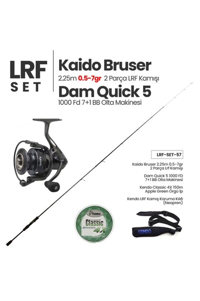 Kaido Bruser 2.25m 0.5-7gr LRF Kamışı + Dam Quick 5 1000 FD Olta Makinesi + LRF Set 57