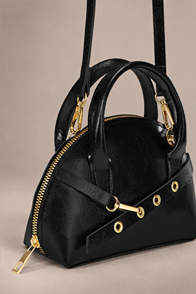 Housebags Black Gold Accessory and Eyelet Detail Women's Hand-Shoulder Bag Re...