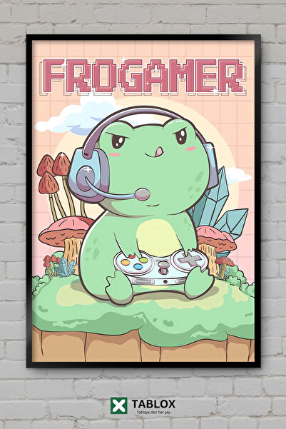 tablomaxtbx Cottagecore Frog Gamer Gamer Gaming Nature Αφίσα με πλαίσιο προβο...