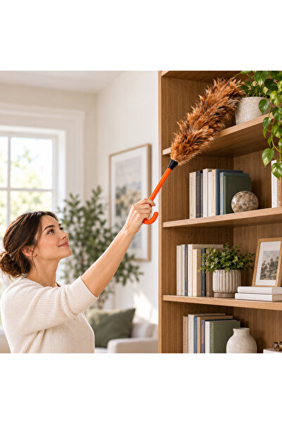 MUBX Long-Handled Natural Feather Dust Collector – Cleaning Brush for Furnitu...