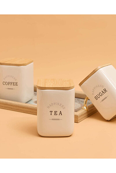 REDTAG White Tea Canister With Bamboo Cover