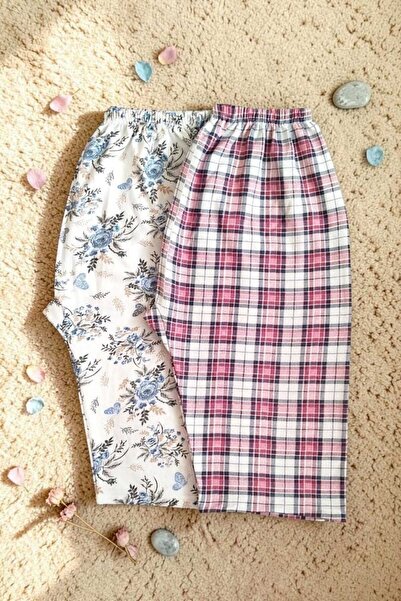 Kadın 2'li Paket Kışlık Düz Paça Diz Altı Desenli Pijama Rahat Kesim Ev Giyim - Günlük Konfor ve Şıklık