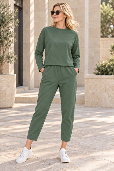 AQE FASHION Set de hanorac cu gât rotund și pantaloni până la gleznă pentru f...