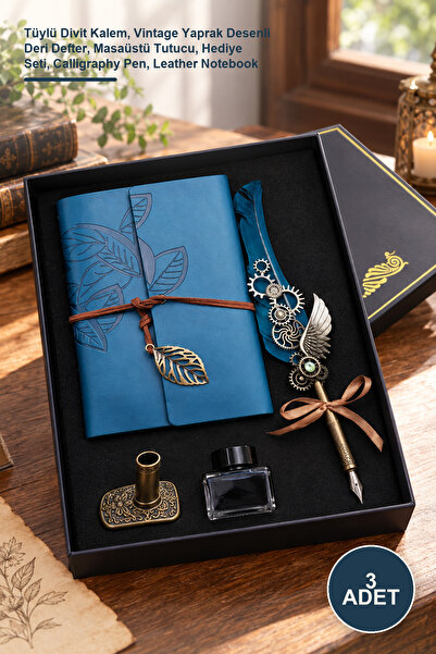Yenilig 3-Piece Calligraphy Pen Set – Feather Dip Pen, Vintage Leaf Pattern L...
