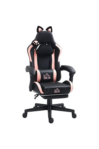 Generic Brand Scaun de gaming cu urechi de pisică, spătar rabatabil, suport p...