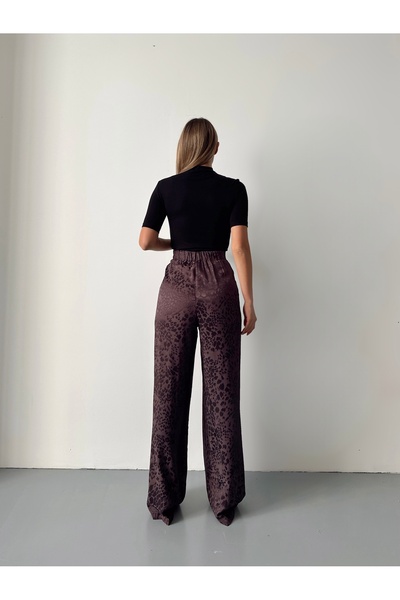 Noravelle Women's High Waist Leopard Print Wide Leg Pants with Side Zipper