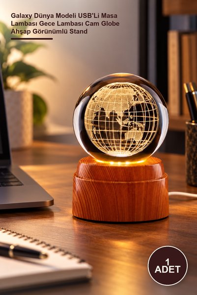 Yenilig 1 Piece Rotating Glass Globe – Galaxy Earth Model USB Desk Lamp Night...