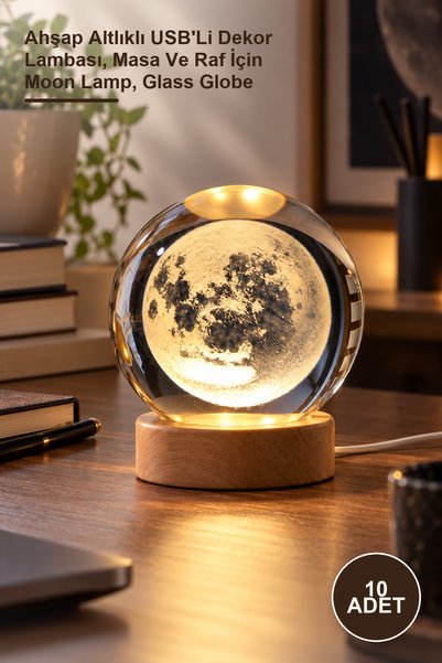 Yenilig 10 Pieces Full Moon Glass Globe – Decorative Lamp with Wooden Base an...