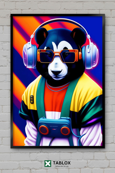 tablomaxtbx Cyberpunk Dj Panda Bear Αφίσα Σάιμπερ Μιούζικαλ Αρτ Ρέιντζ Καρέτσ...