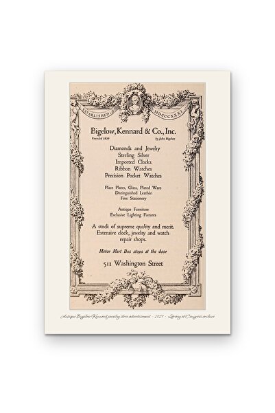 OEM Poster Cardboard 250g A4, Old Advertisement Bigelow Kennard Jewelry Store...