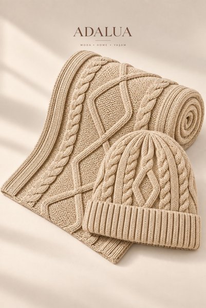 Adalua Unisex Knitted Scarf and Beanie Set 170X20 cm