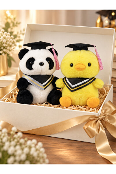mtz 2-Piece Graduation Plush Toy Set, Cute Panda and Yellow Duck with Graduat...