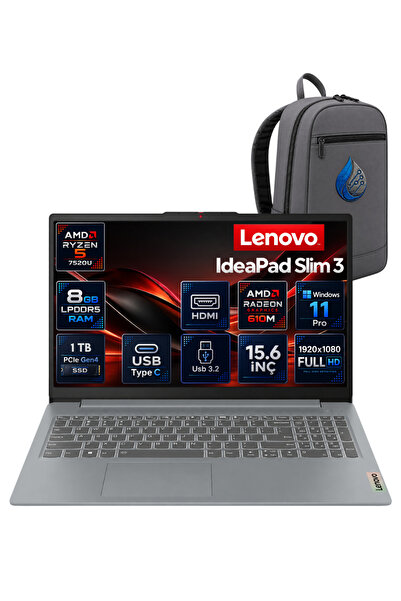 LENOVO IdeaPad Slim 3 15AMN8 AMD Ryzen 5 7520U 8 GB LPDDR5 1 TB SSD Radeon 61...