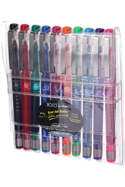 Roco RQ-28520ST10 0.7 mm Free Ink Roller Ball Pen 10 Pieces, Multicolor