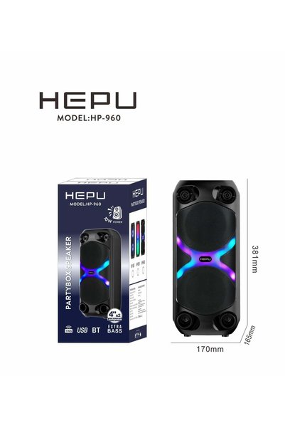 HEPU HP-960 RGB Işıklı 2X4'' 2X10CM Bluetooth USB Müzik Kutusu