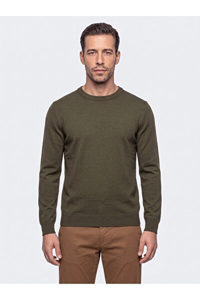 White Stone Khaki Crew Neck Men's Knitwear Sweater