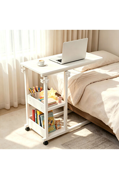 KidLe Overbed Desk for Home Laptop Computer Bedside Table Adjustable Height O...