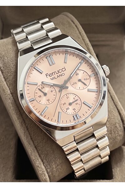Ferrucci Men's Functional Calendar Metal Strap Wristwatch with 2 Years Warranty