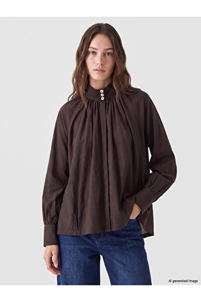 LC Waikiki Nevavm Farkıyla Lcw Modest Brown Judge Collar 100% Cotton Women's ...