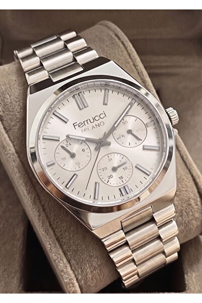 Ferrucci Men's Functional Calendar Metal Strap Wristwatch with 2 Years Warranty