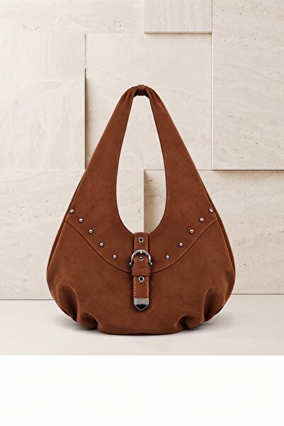 Gogoey Süet Hobo Tokalı Metal Zımba Detaylı Kemerli Geniş Model Kadın Çanta K...