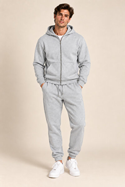 Tarz Cool Men's 3 Thread Count Cotton Zippered Hooded Tracksuit Set Basic Jog...
