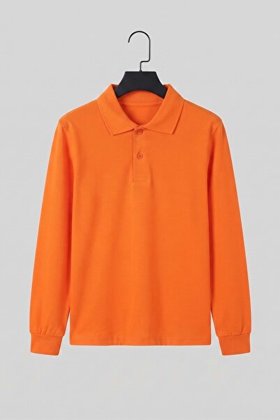 Mnk Baby&Kids Cotton Polo Collar Long Sleeve Plain School T-Shirt M00866 Orange
