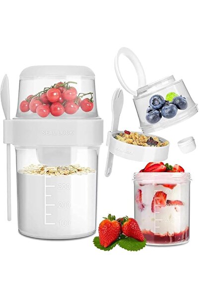 ALMEKAQUZ Overnight Oats Containers, Take and Go Yogurt Cup with Topping Cere...