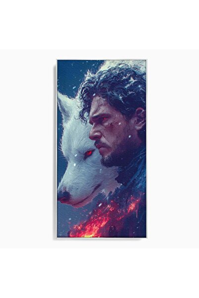 Luxcanva Tablou Canvas Lupul si John Snow 60x120 cm cu Rama Argintiu Sabatici...