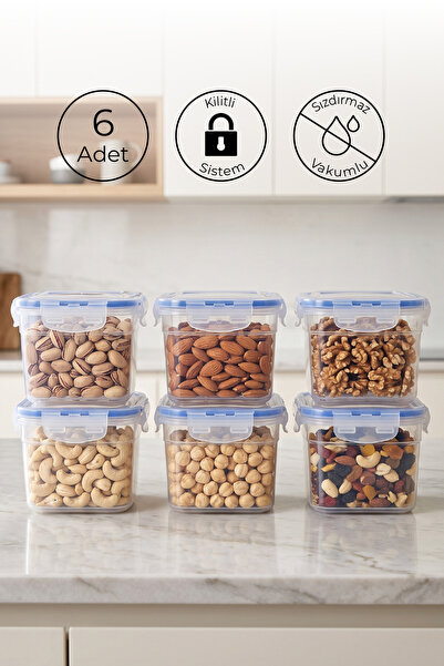 Kitchen Life Set of 6 Square Vacuum Storage Containers with Labels, 750 ml Fo...