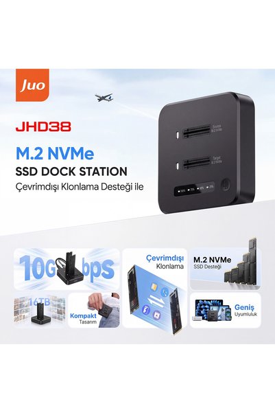 Juo Jhd38 Dual M.2 Nvme Ssd Offline Clone Docking Station 16Tb Type-C 10Gbps USB 3.2 Disk Station with Clone Function