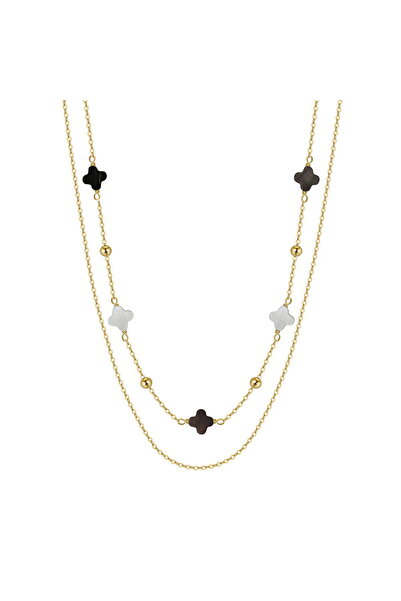 Be Special Colier din argint 925 placat cu aur de 14K cu pandantive din sidef...