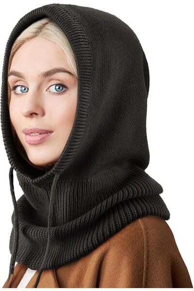Lonimia Winter Hat with Hood and Scarf for Women Warm Unisex Knitted Balaclav...