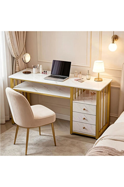 Generic Brand Modern Computer Desk with 3 Drawers, Metal Frame Writing Study ...