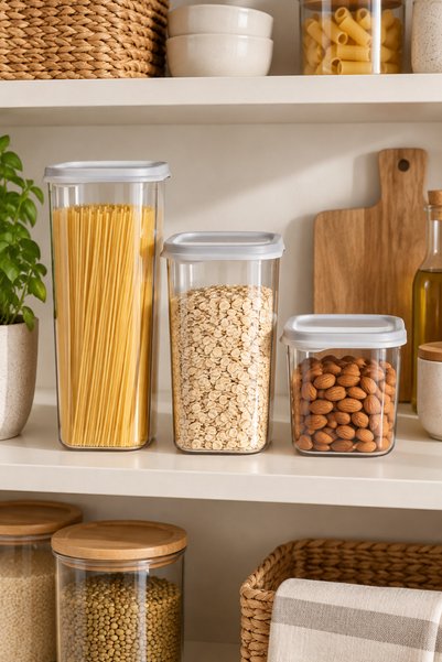Nuaen 3-Piece Food Storage Container Set 0.6 L + 1.2 L + 1.75 L Transparent Kitchen and Food Storage Containers